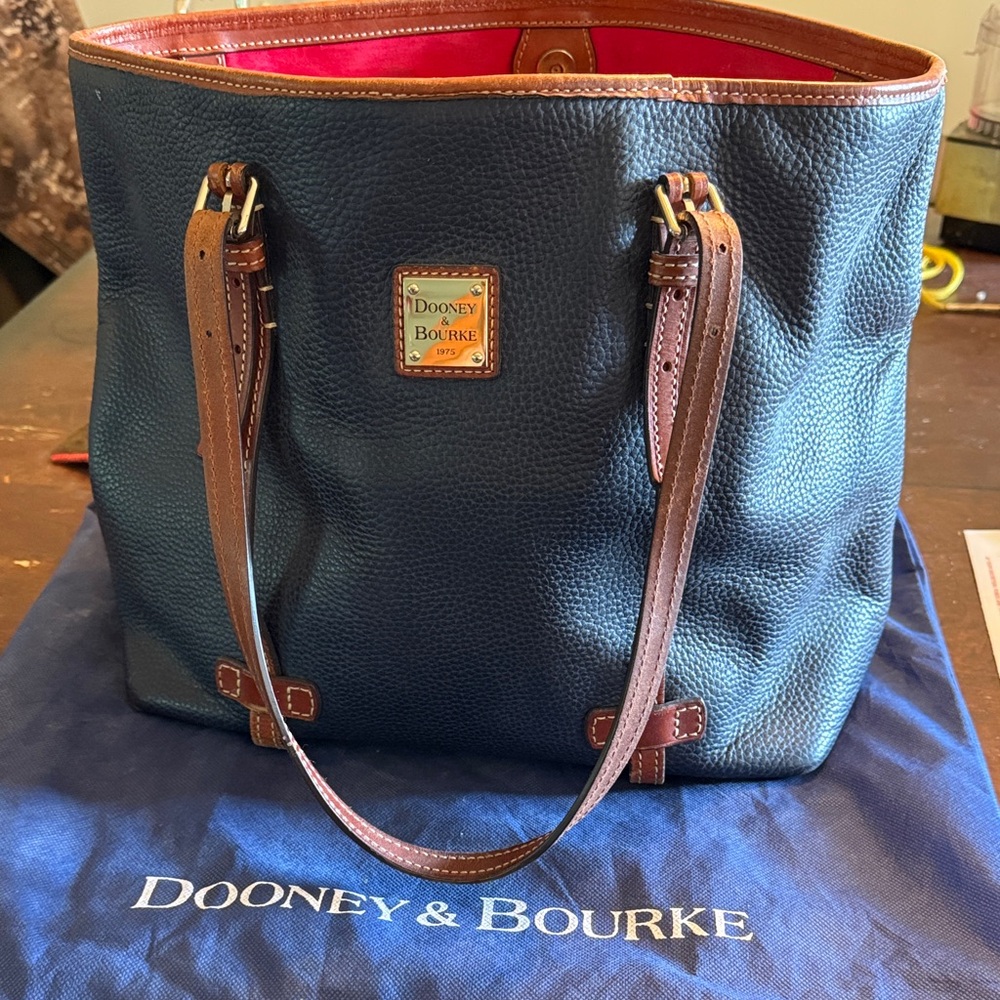 Dooney & Bourke Pebble Leather Navy and Brown Tote